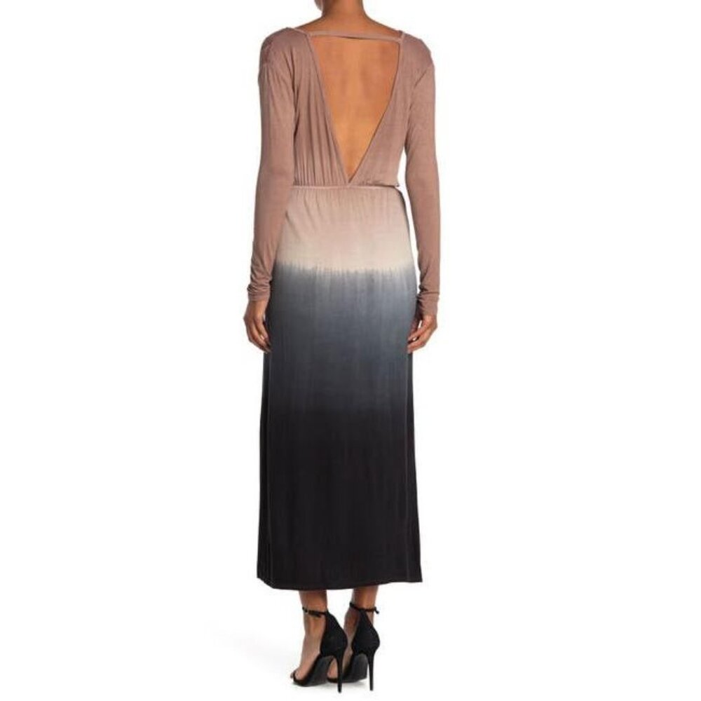 NEW Fraiche By J Women Ombre Tie Dye Long Sleeve Maxi Dress Taupe Black - Picture 2 of 2
